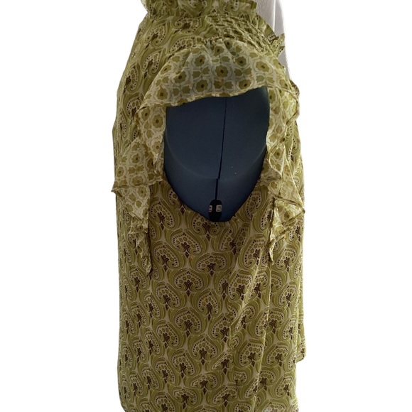 Rachael Zoe Green/Metallic Gold Paisley Flutter Cap Sleeve Pull on Lined Top SM - Picture 7 of 10